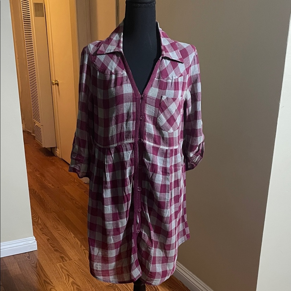 Decree Red and Gray Plaid Dress